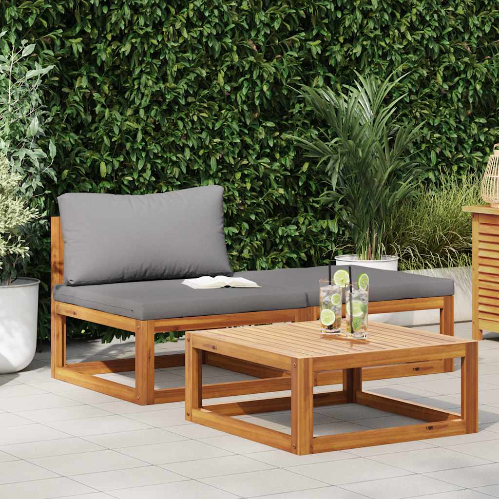 3 Piece Garden Lounge Set with Cushions Solid Acacia Wood