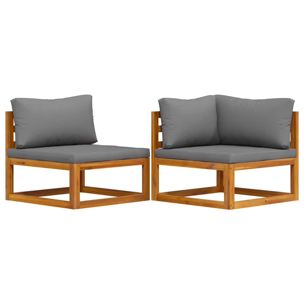 2 Piece Sofa Set with Dark Grey Cushions Solid Acacia Wood