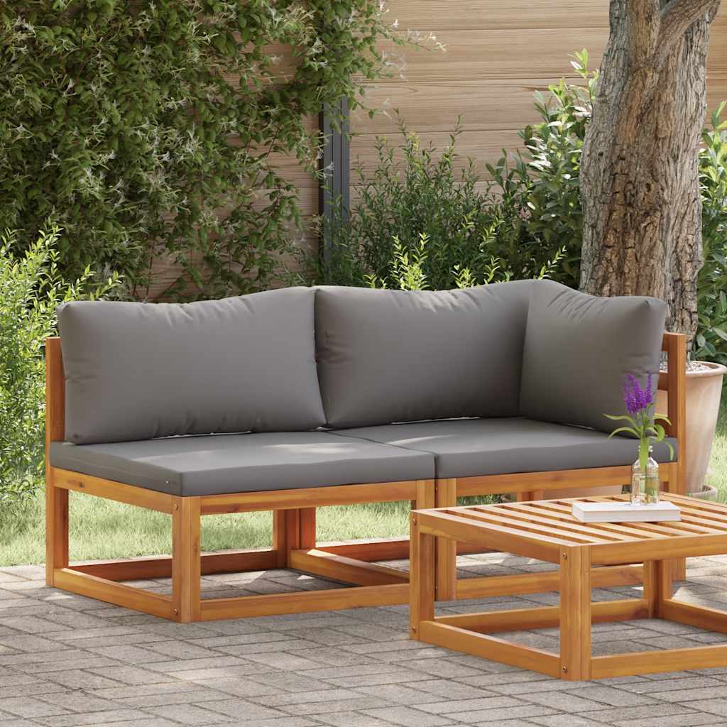 2 Piece Sofa Set with Dark Grey Cushions Solid Acacia Wood