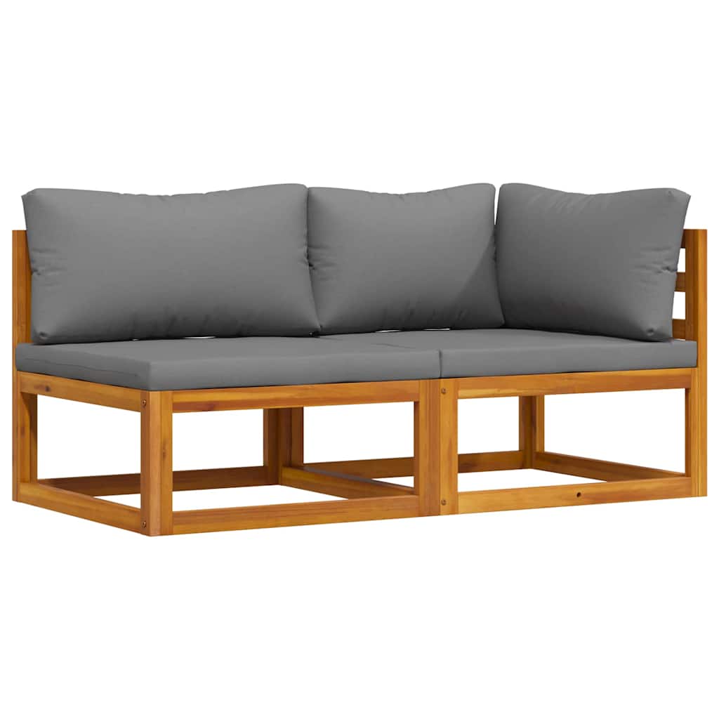2 Piece Sofa Set with Dark Grey Cushions Solid Acacia Wood