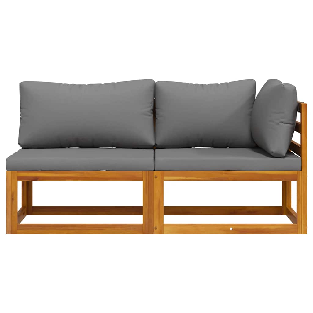 2 Piece Sofa Set with Dark Grey Cushions Solid Acacia Wood