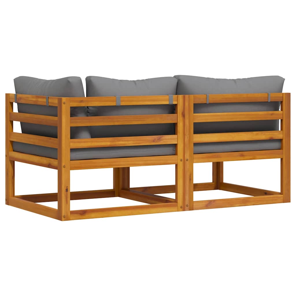 2 Piece Sofa Set with Dark Grey Cushions Solid Acacia Wood