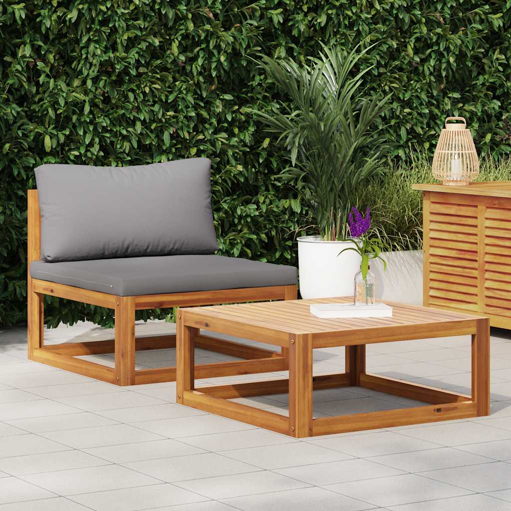 2 Piece Garden Sofa Set with Cushion Solid Acacia Wood
