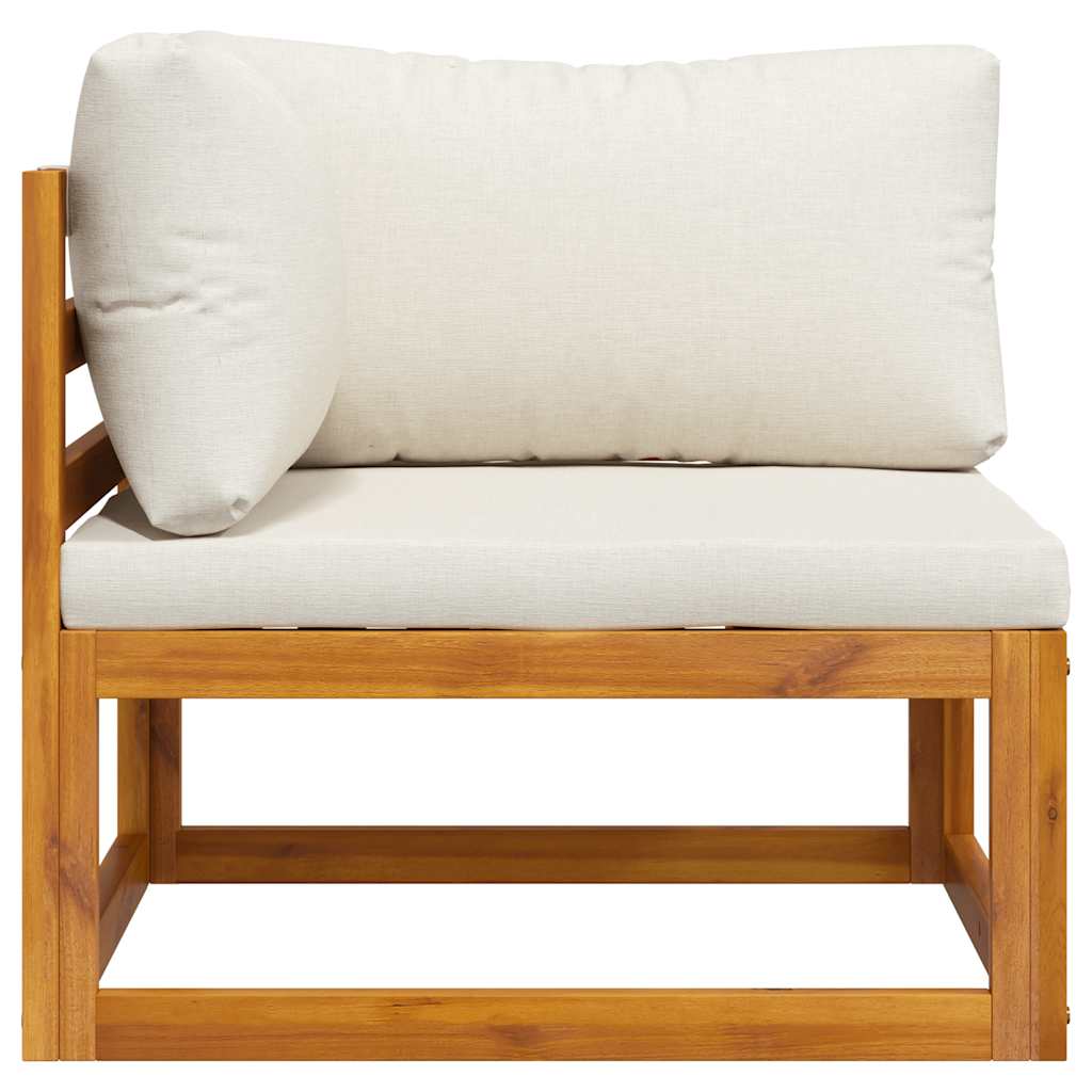 Sectional Corner Sofa & Cream White Cushion Solid Acacia Wood