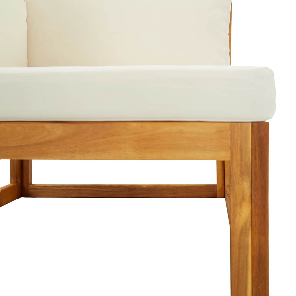 Sectional Corner Sofa & Cream White Cushion Solid Acacia Wood