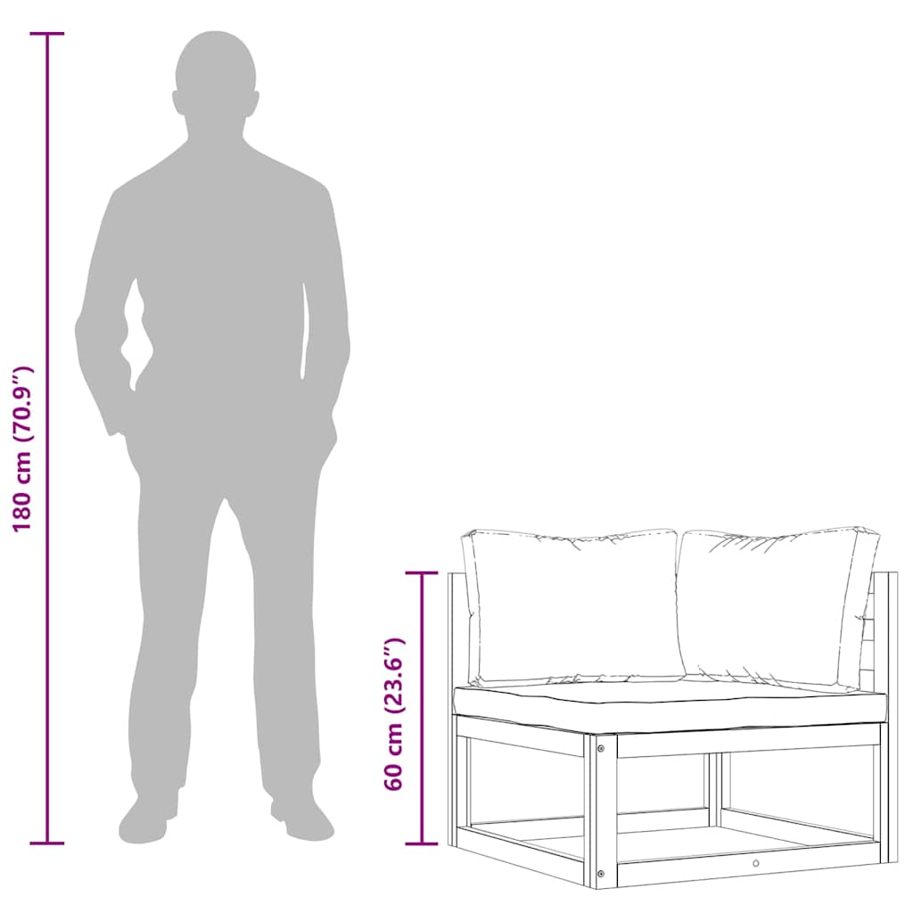 Sectional Corner Sofa & Cream White Cushion Solid Acacia Wood