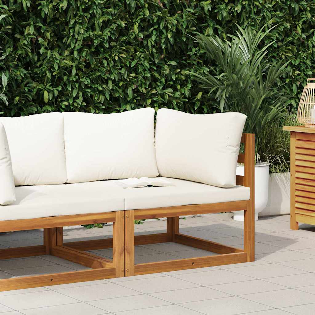 Sectional Corner Sofa & Cream White Cushion Solid Acacia Wood