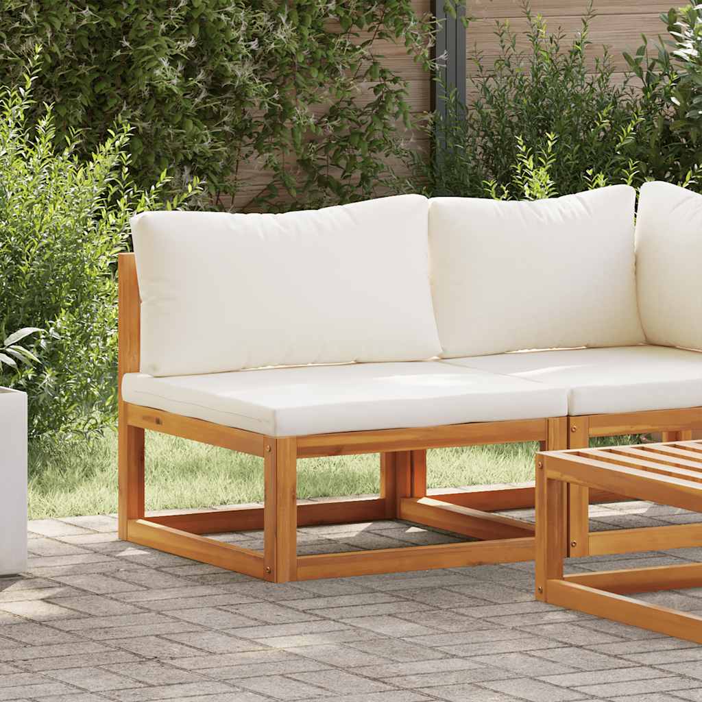 Sectional Middle Sofa & Cream White Cushion Solid Acacia Wood
