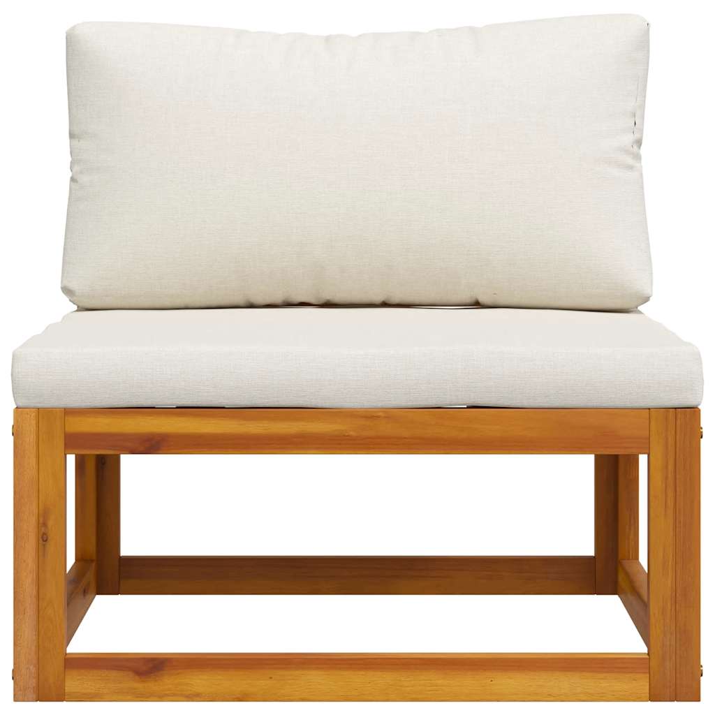 Sectional Middle Sofa & Cream White Cushion Solid Acacia Wood