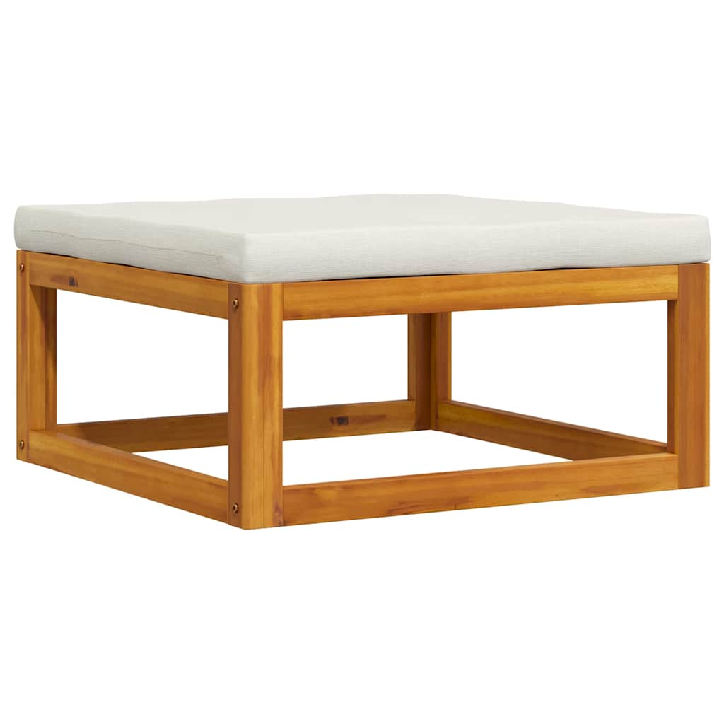 Footrest with Cream White Cushion Solid Acacia Wood