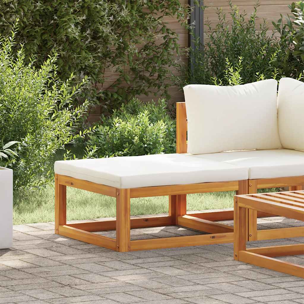 Footrest with Cream White Cushion Solid Acacia Wood
