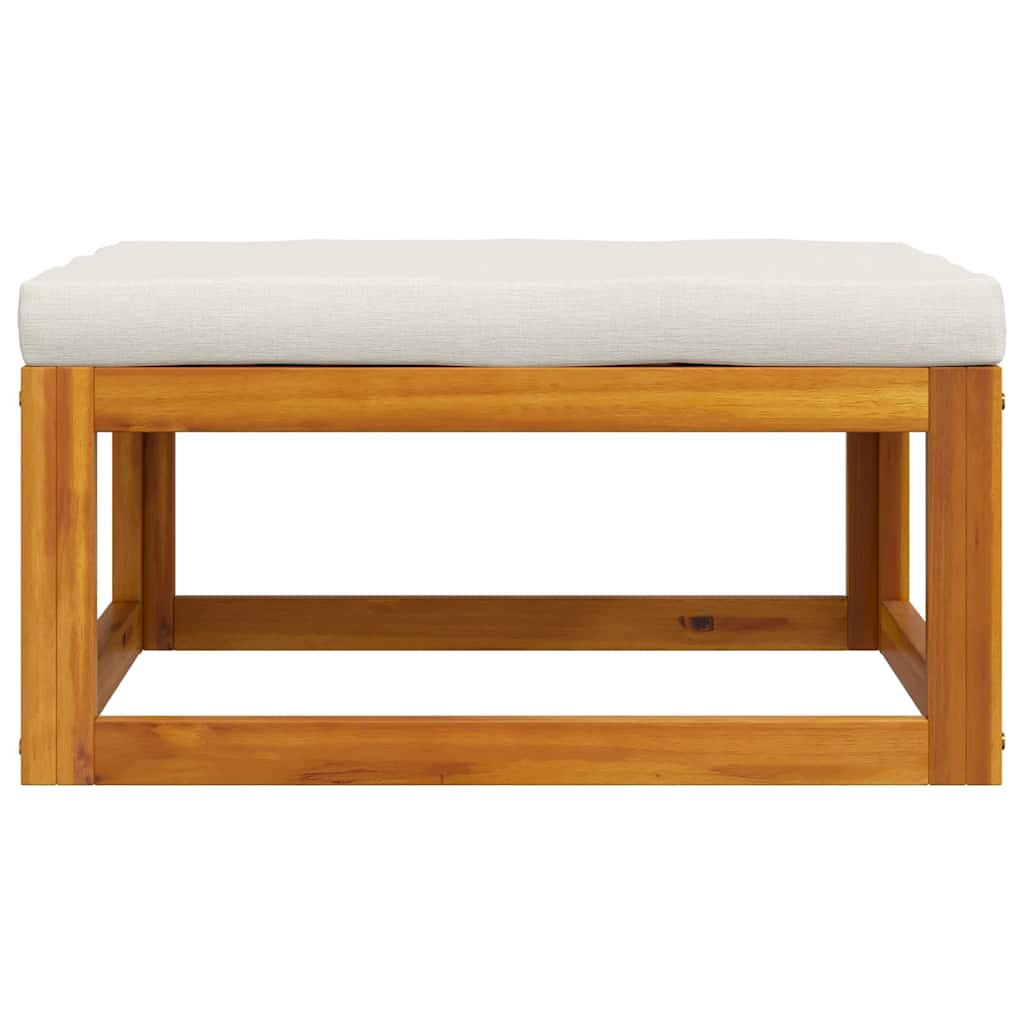 Footrest with Cream White Cushion Solid Acacia Wood
