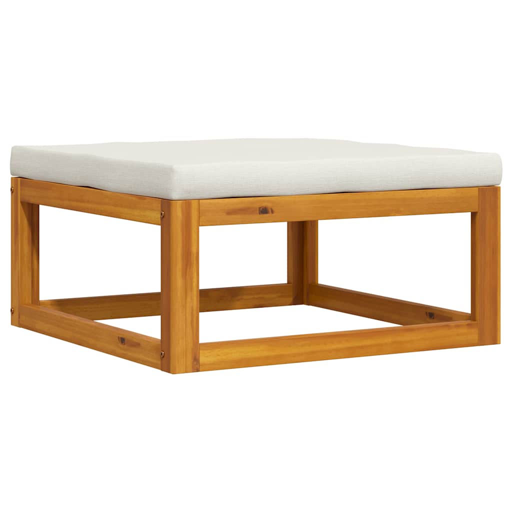 Footrest with Cream White Cushion Solid Acacia Wood
