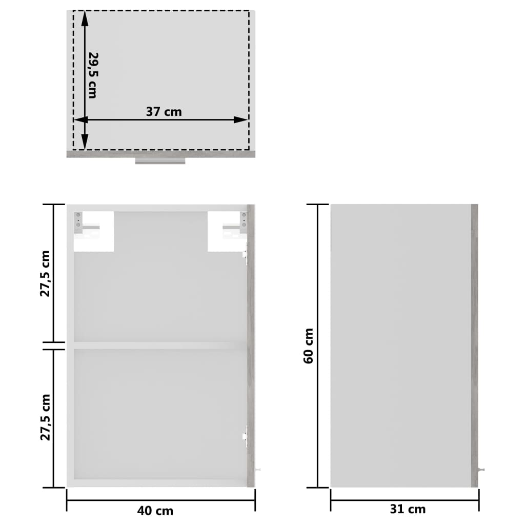 Hanging Glass Cabinet "Lyon" Concrete Grey 40x31x60 cm