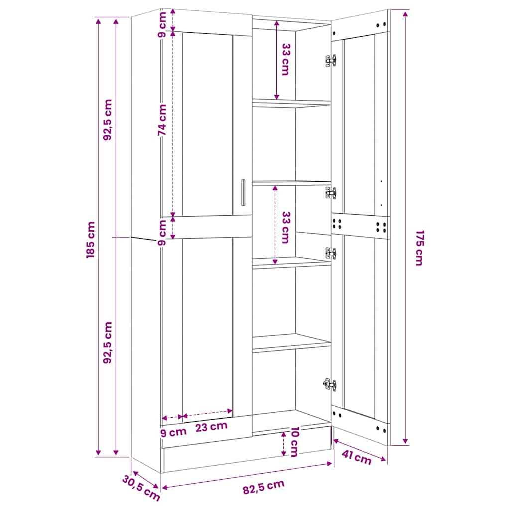 Vitrine Cabinet Black 82.5x30.5x185 cm Engineered Wood