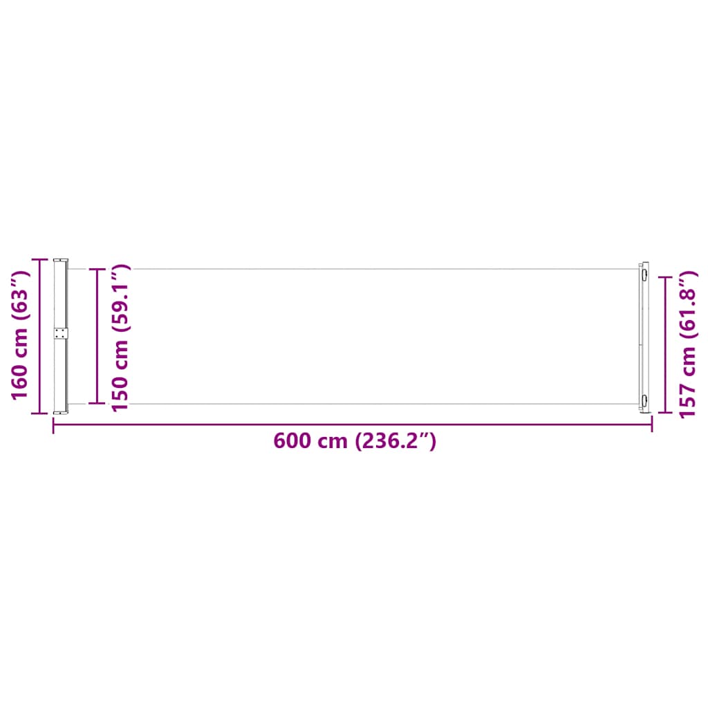 Patio Retractable Side Awning 600x160 cm Black