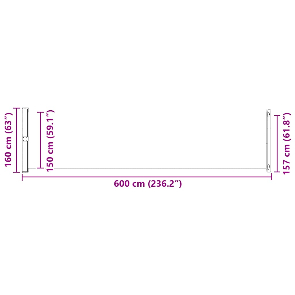 Patio Retractable Side Awning 600x160 cm Grey