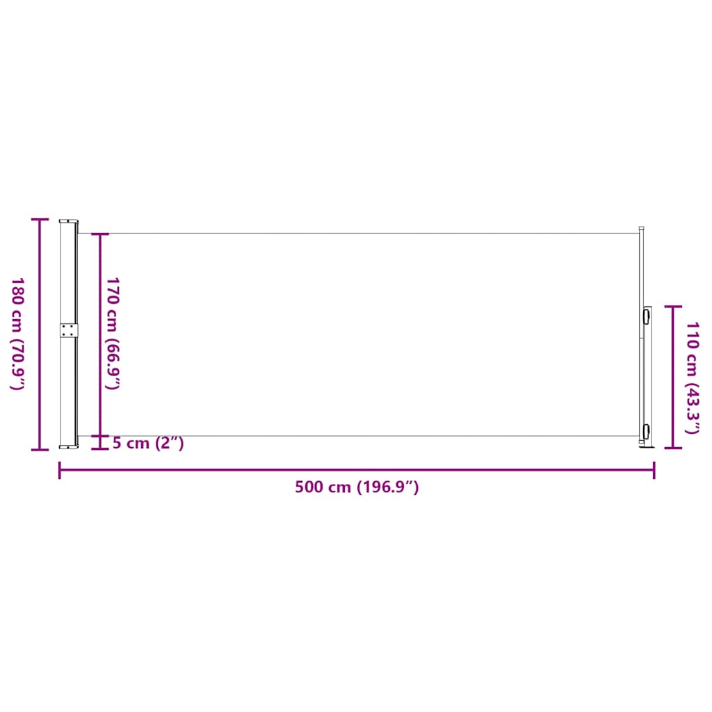 Patio Retractable Side Awning 180x500cm Black