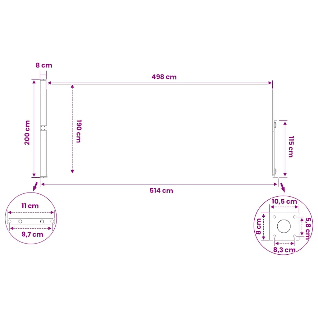 Patio Retractable Side Awning 200x514cm Black