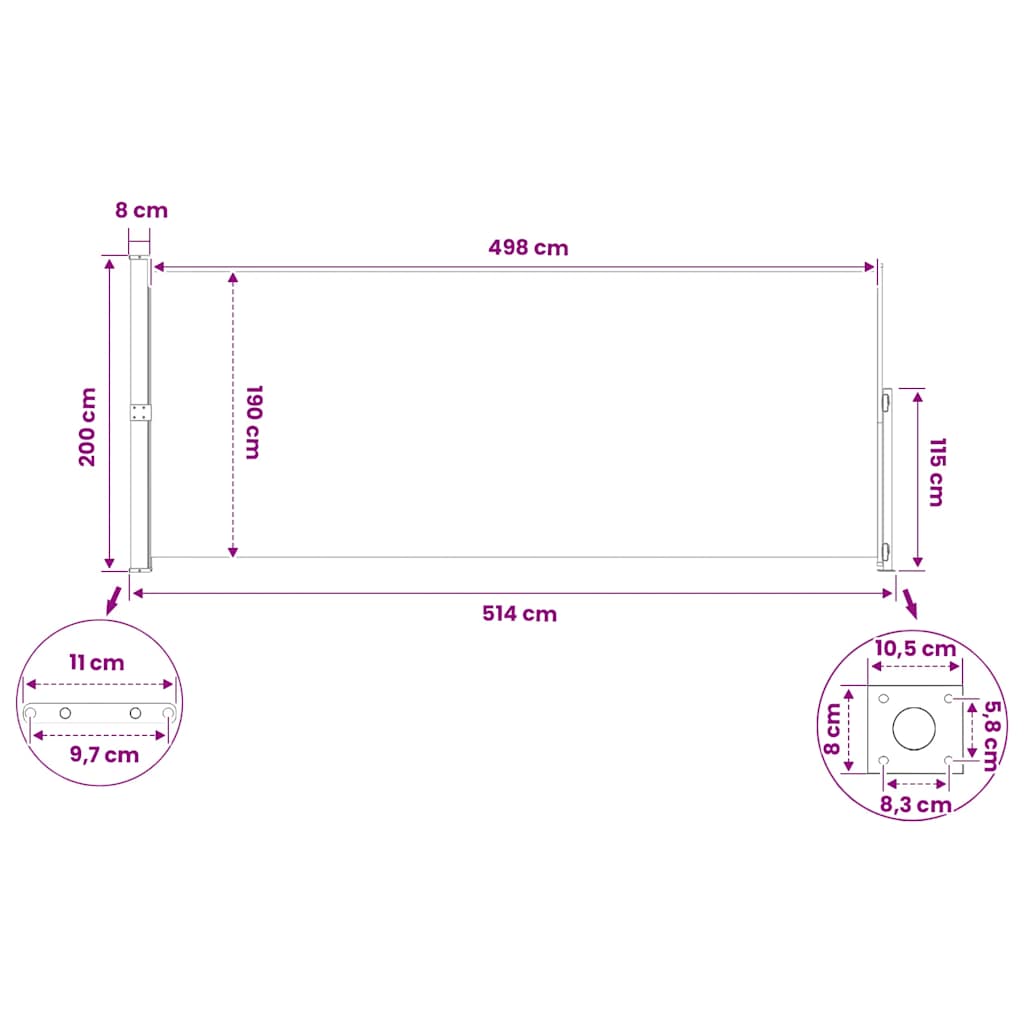 Patio Retractable Side Awning 200x514cm Cream
