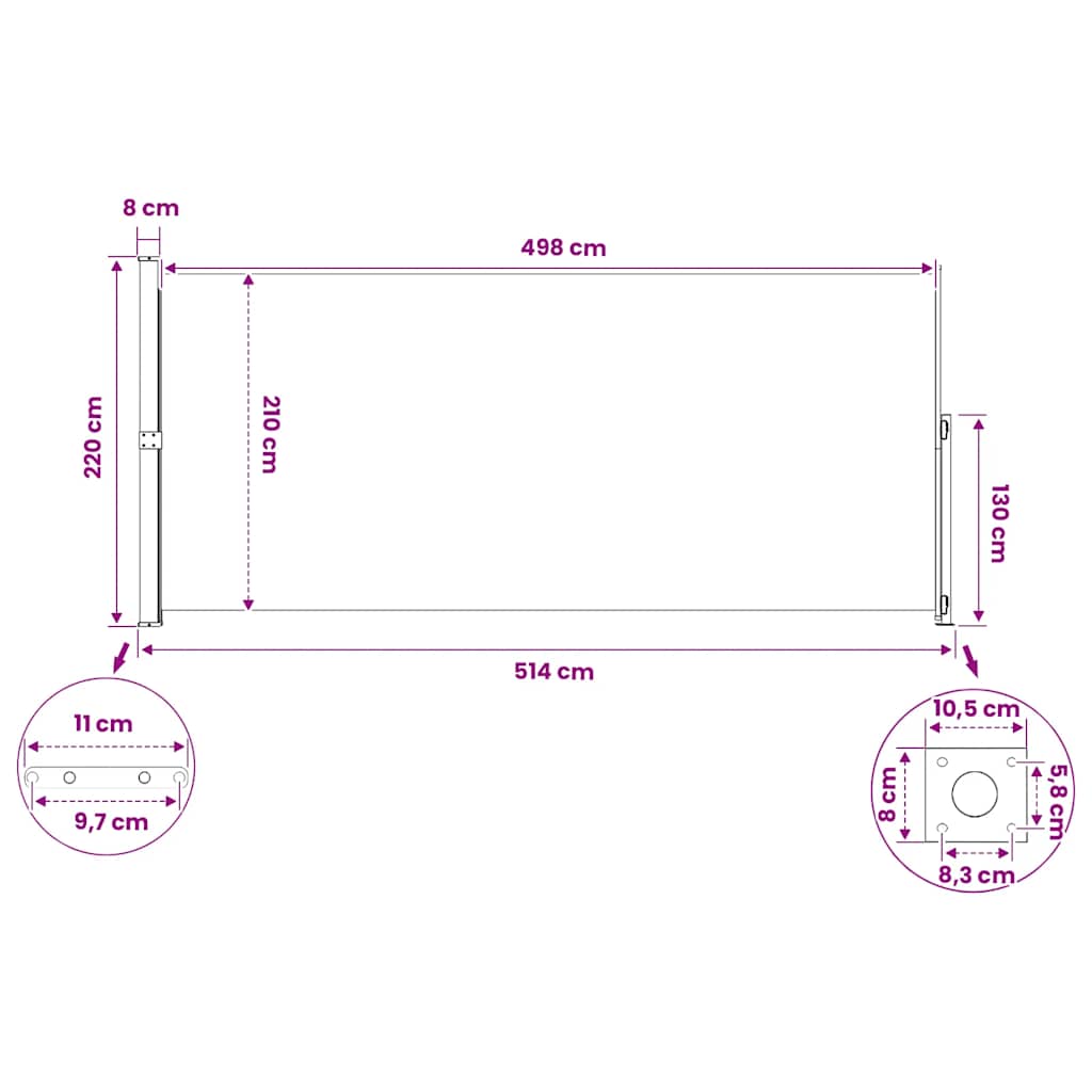 Patio Retractable Side Awning 220x514cm Black