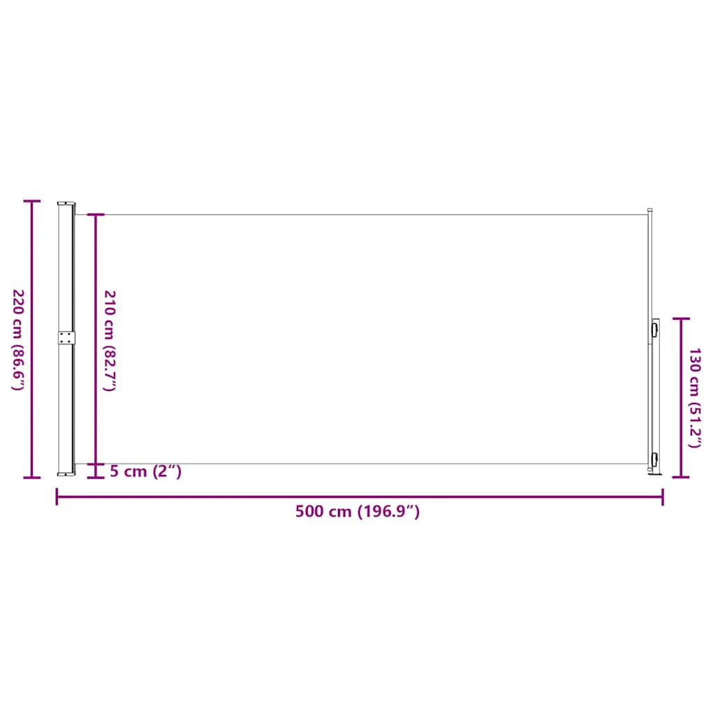 Patio Retractable Side Awning 220x500cm Grey