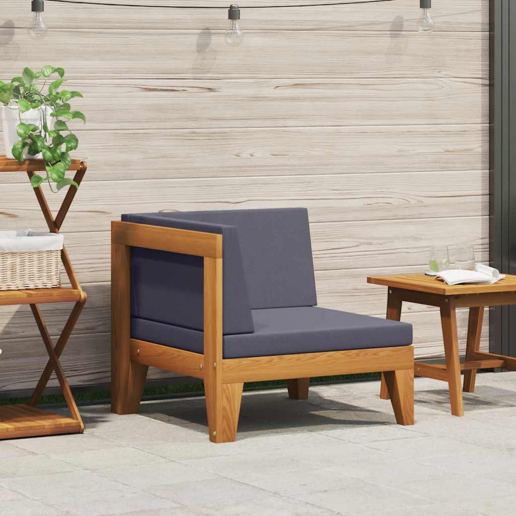 Sectional Corner Sofa and Dark Grey Cushions Solid Acacia Wood