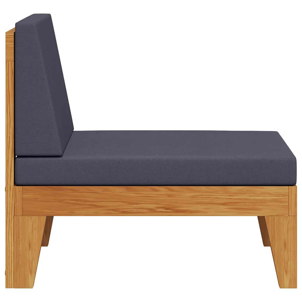 Sectional Middle Sofa with Dark Grey Cushions Solid Acacia Wood