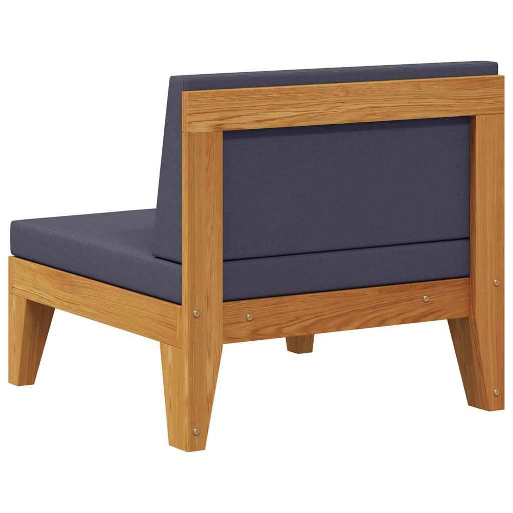 Sectional Middle Sofa with Dark Grey Cushions Solid Acacia Wood