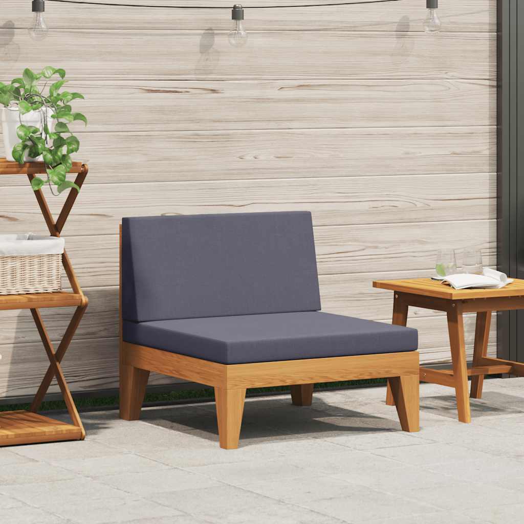 Sectional Middle Sofa with Dark Grey Cushions Solid Acacia Wood