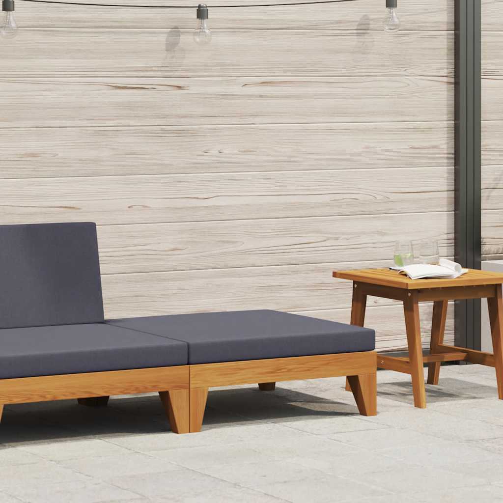 Sectional Footrest with Dark Grey Cushion Solid Acacia Wood