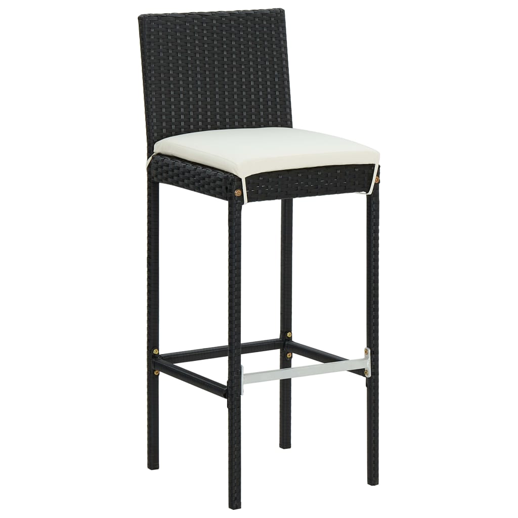 Garden Bar Stools with Cushions 4 pcs Black Poly Rattan