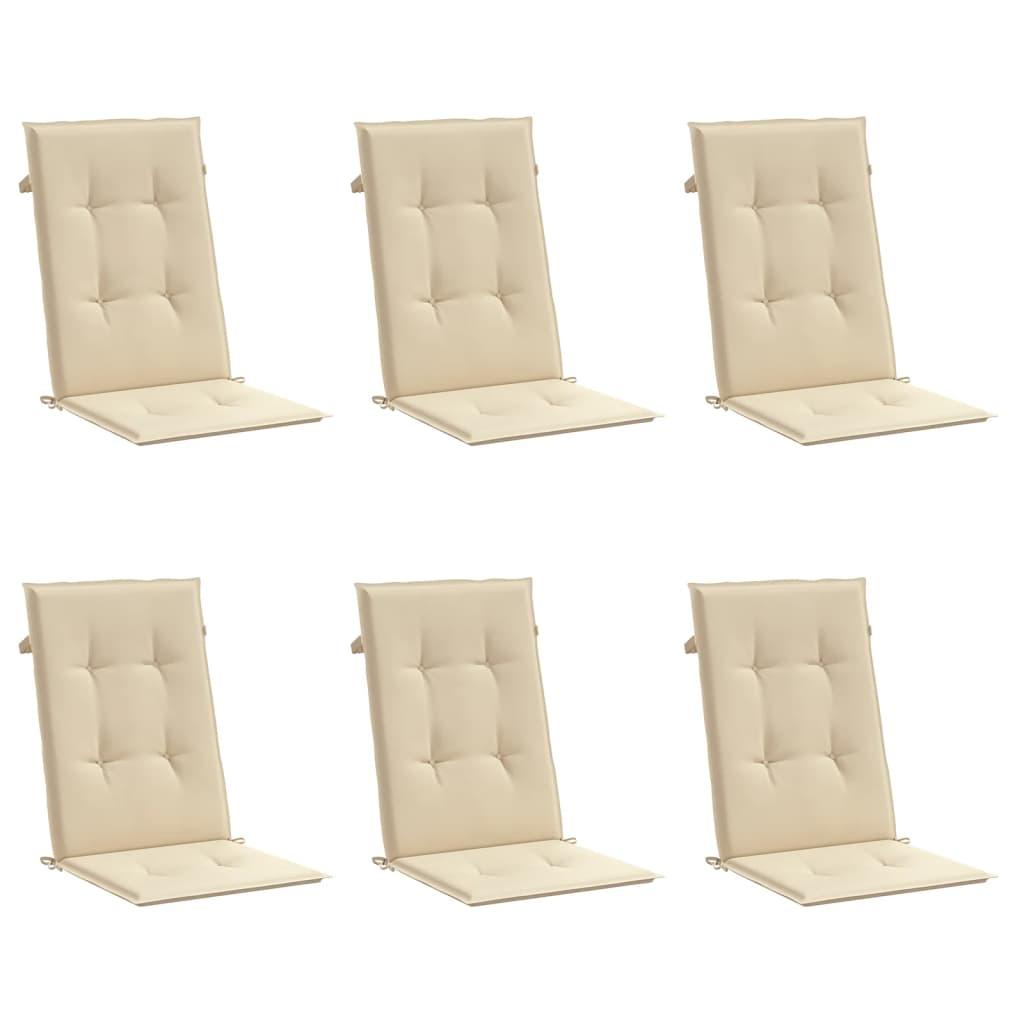 Garden Highback Chair Cushions 6 pcs Beige 120x50x3 cm Fabric