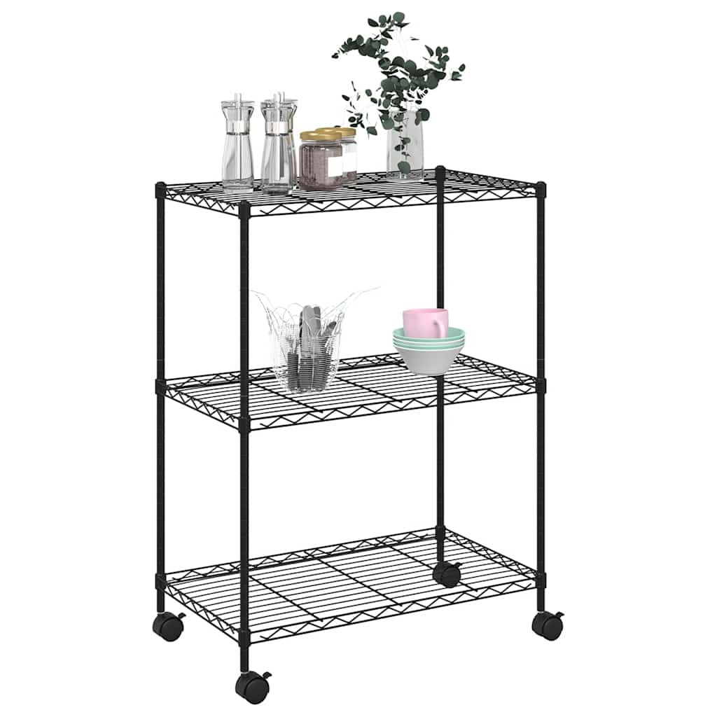 3-Tier Storage Rack with Wheels 60x35x81 cm Black 150 kg