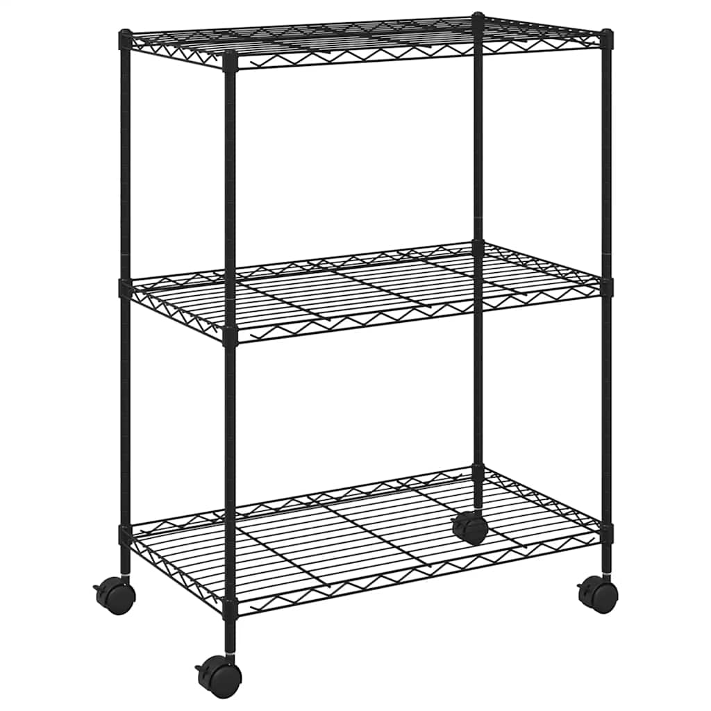 3-Tier Storage Rack with Wheels 60x35x81 cm Black 150 kg