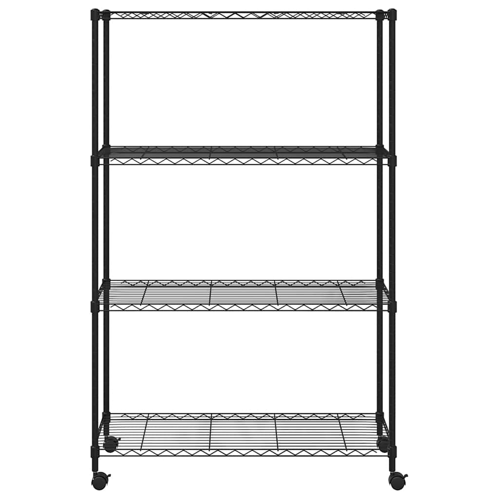 4-Tier Storage Shelf with Wheels 90x35x142 cm Black 200 kg