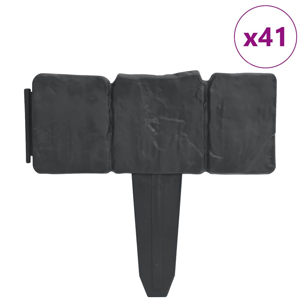Lawn Fence Stone Look 41 pcs Plastic 10 m