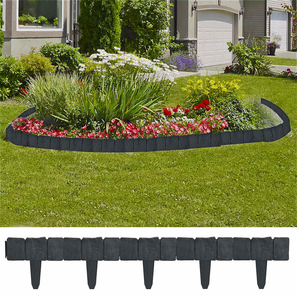 Lawn Fence Stone Look 41 pcs Plastic 10 m