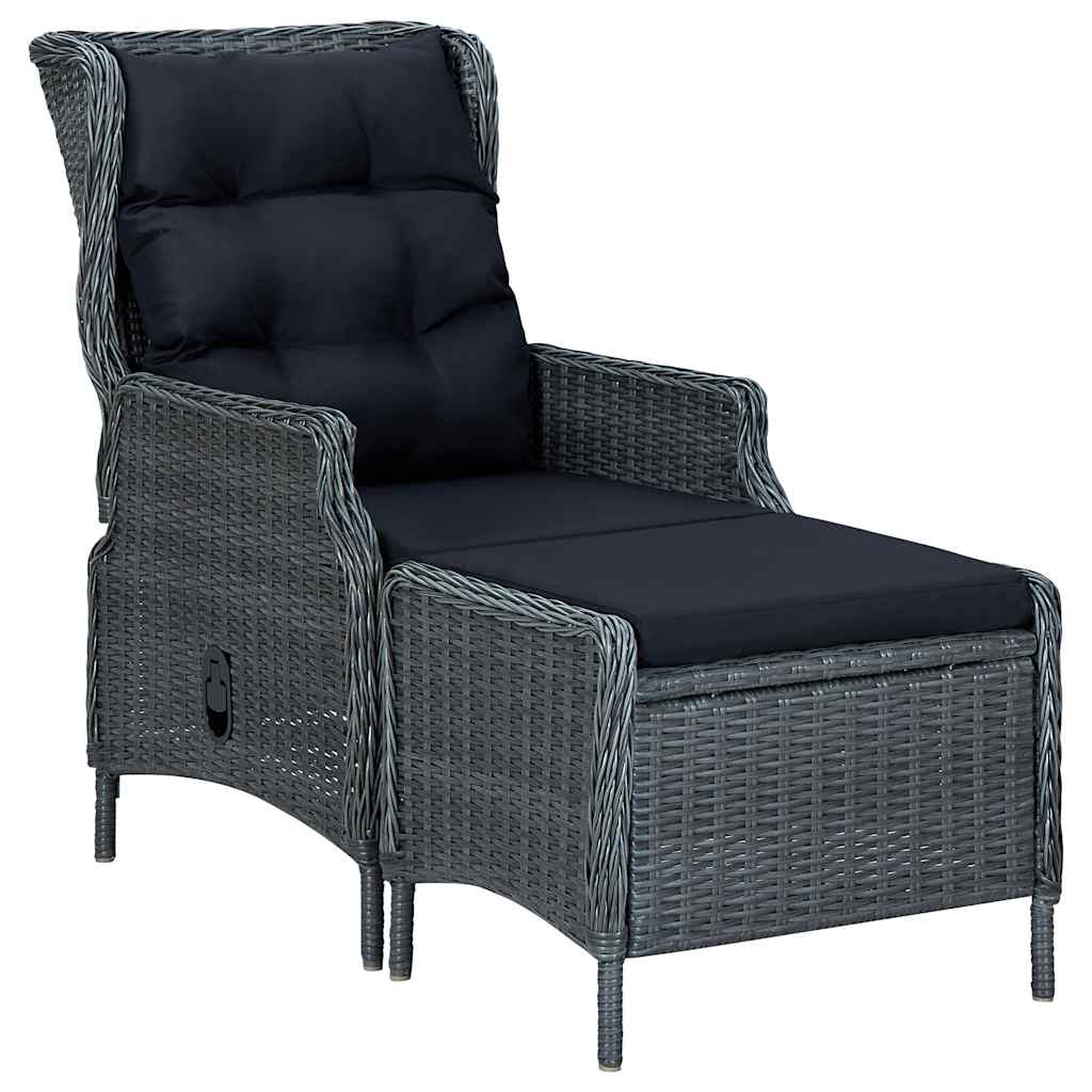 Reclining Garden Chair with Footstool Poly Rattan Dark Grey