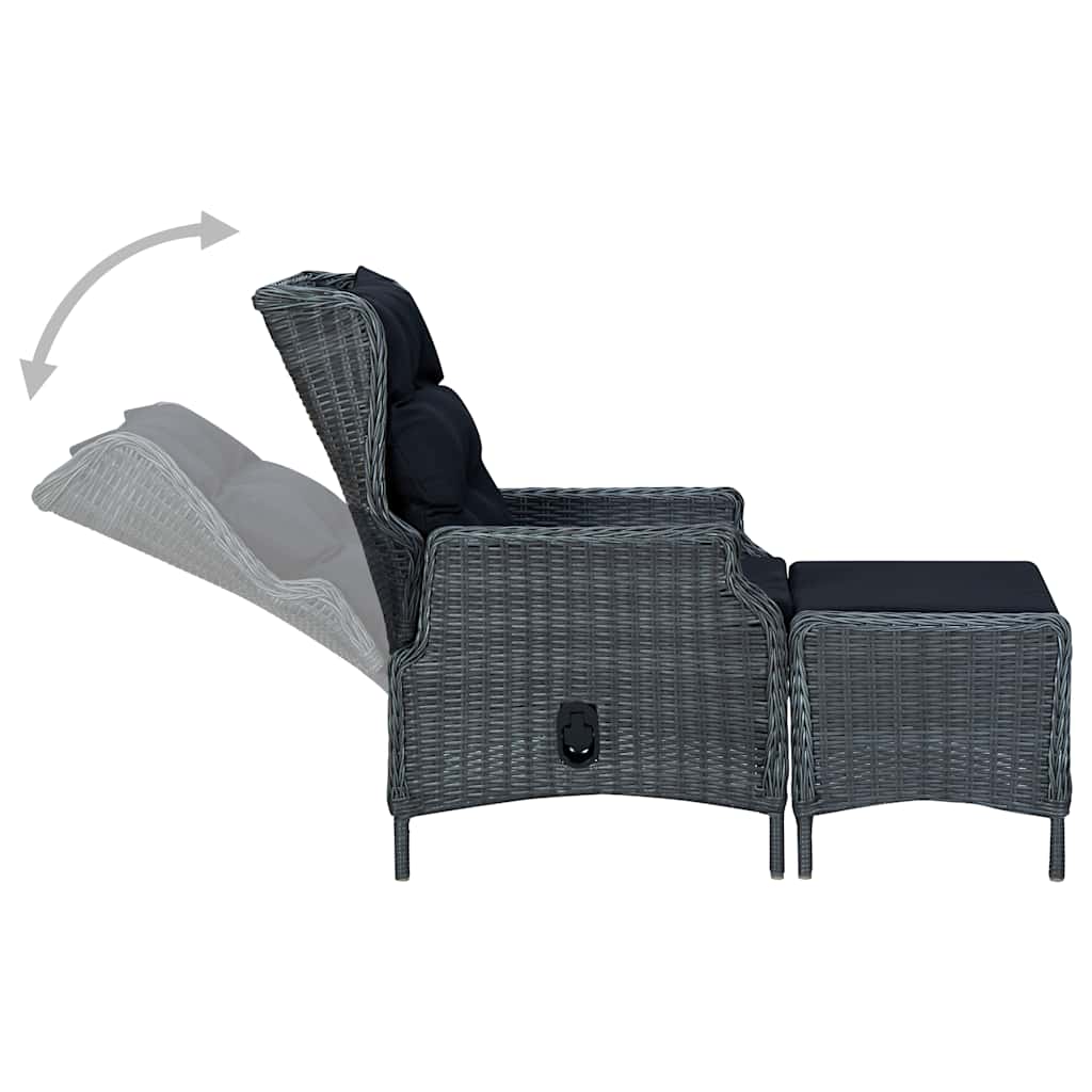 Reclining Garden Chair with Footstool Poly Rattan Dark Grey