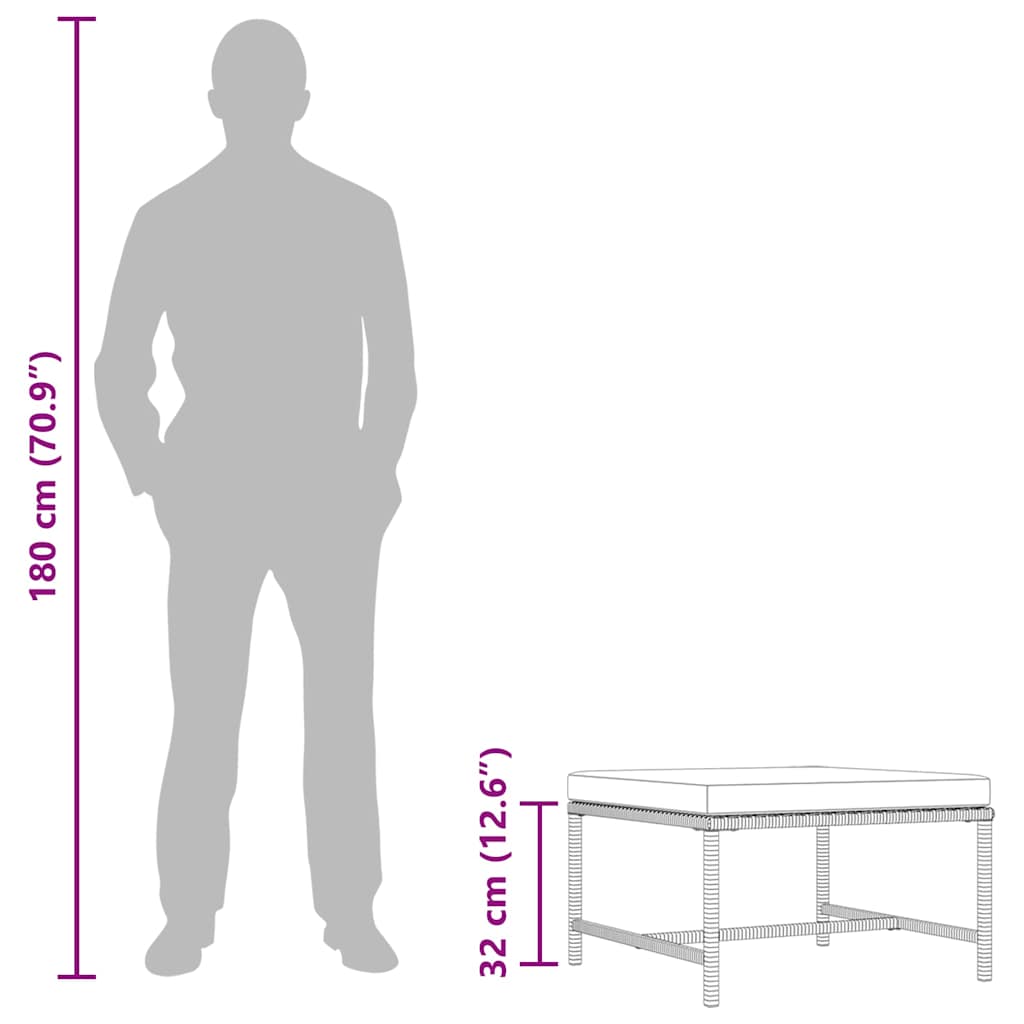 Sectional Footrest with Cushion Grey Poly Rattan