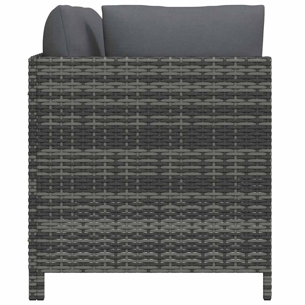 2-Seater Garden Sofa with Cushions Grey Poly Rattan