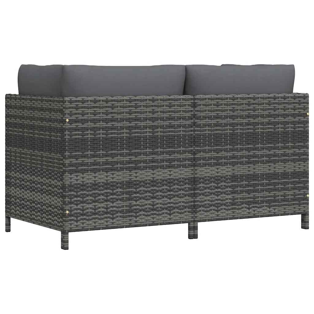 2-Seater Garden Sofa with Cushions Grey Poly Rattan