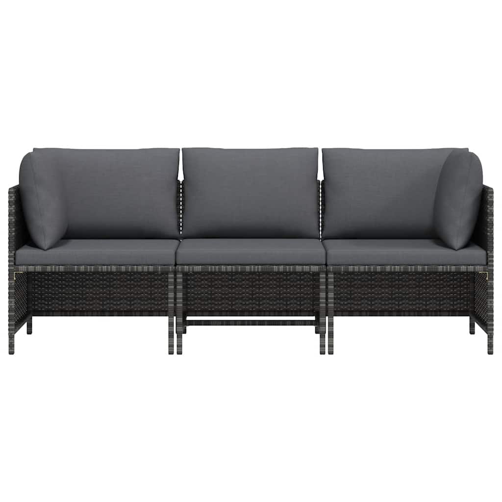 3-Seater Garden Sofa with Cushions Grey Poly Rattan