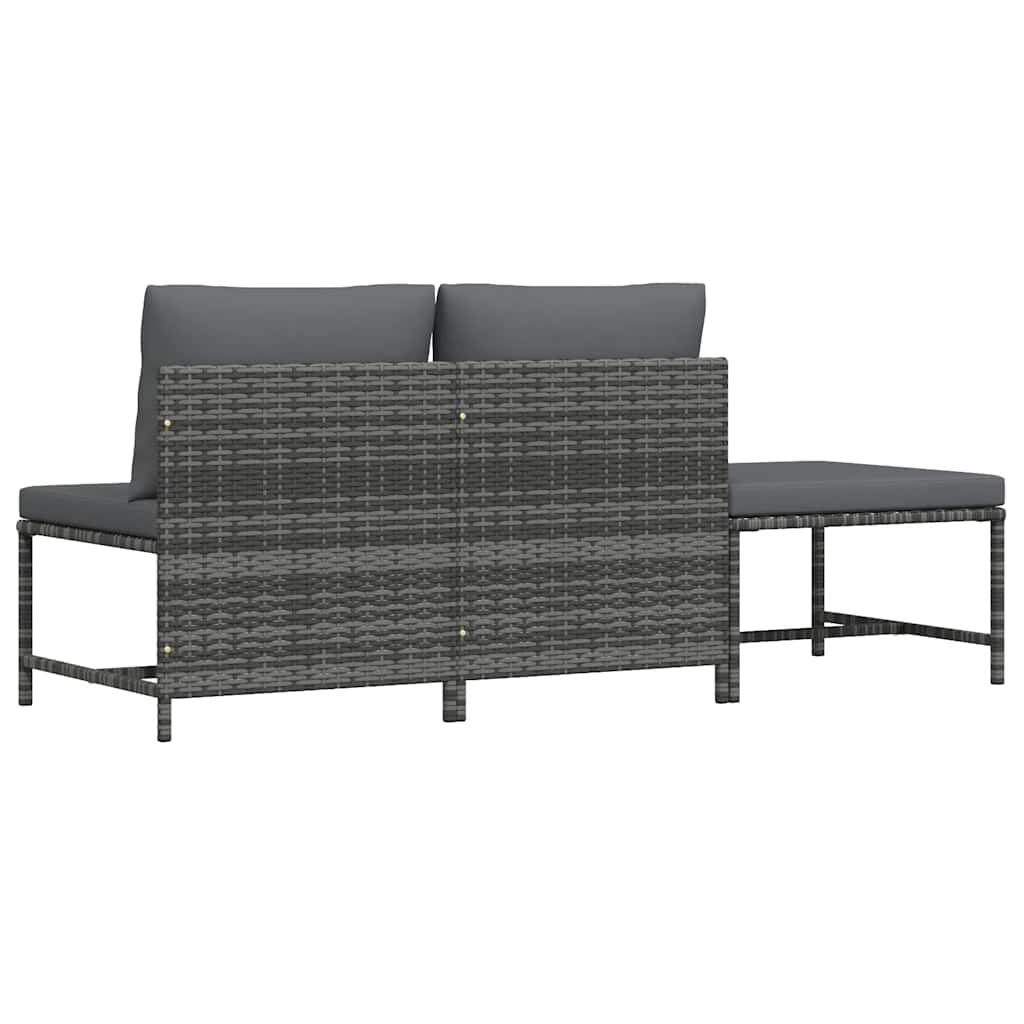 3 Piece Garden Sofa Set with Cushions Grey Poly Rattan