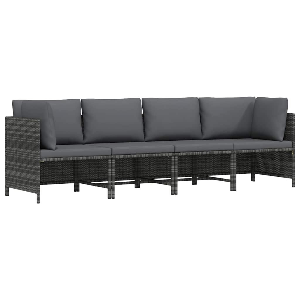 4-Seater Garden Sofa with Cushions Grey Poly Rattan