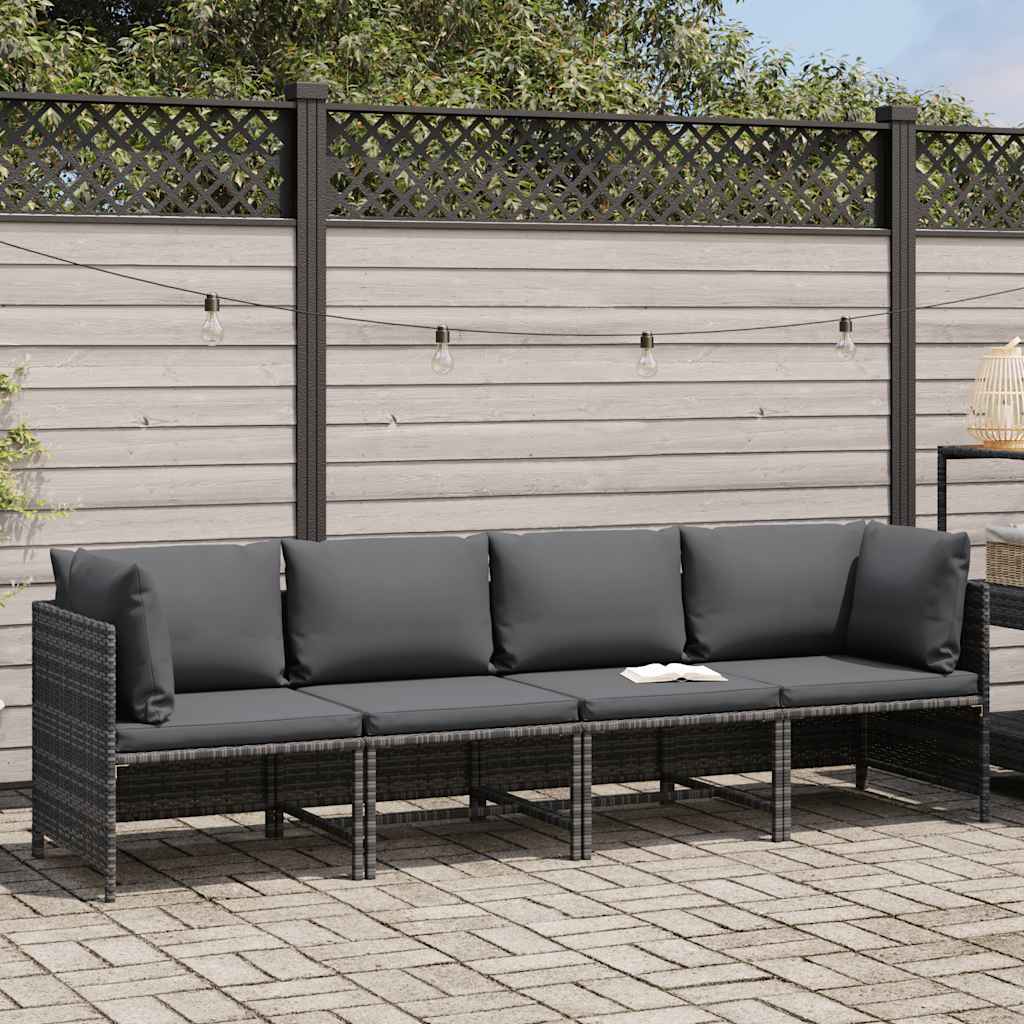 4-Seater Garden Sofa with Cushions Grey Poly Rattan
