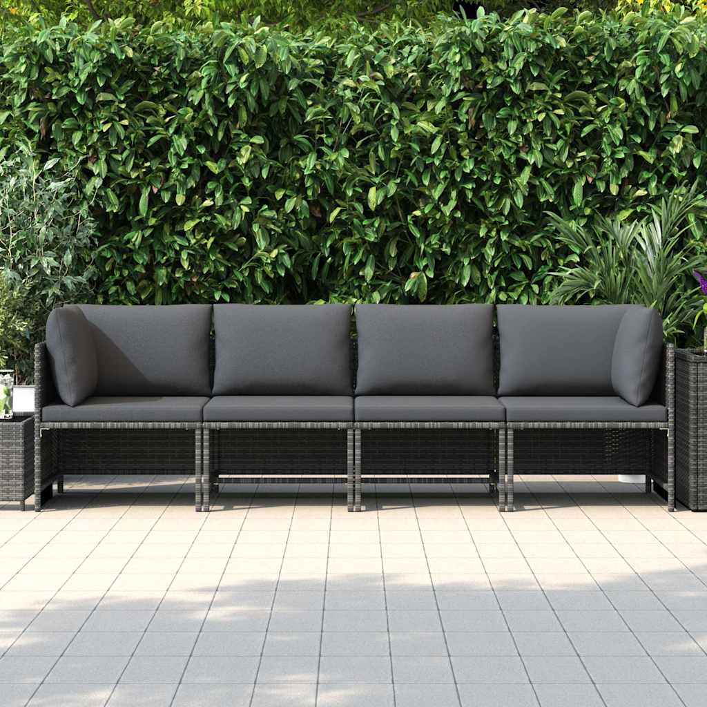4-Seater Garden Sofa with Cushions Grey Poly Rattan