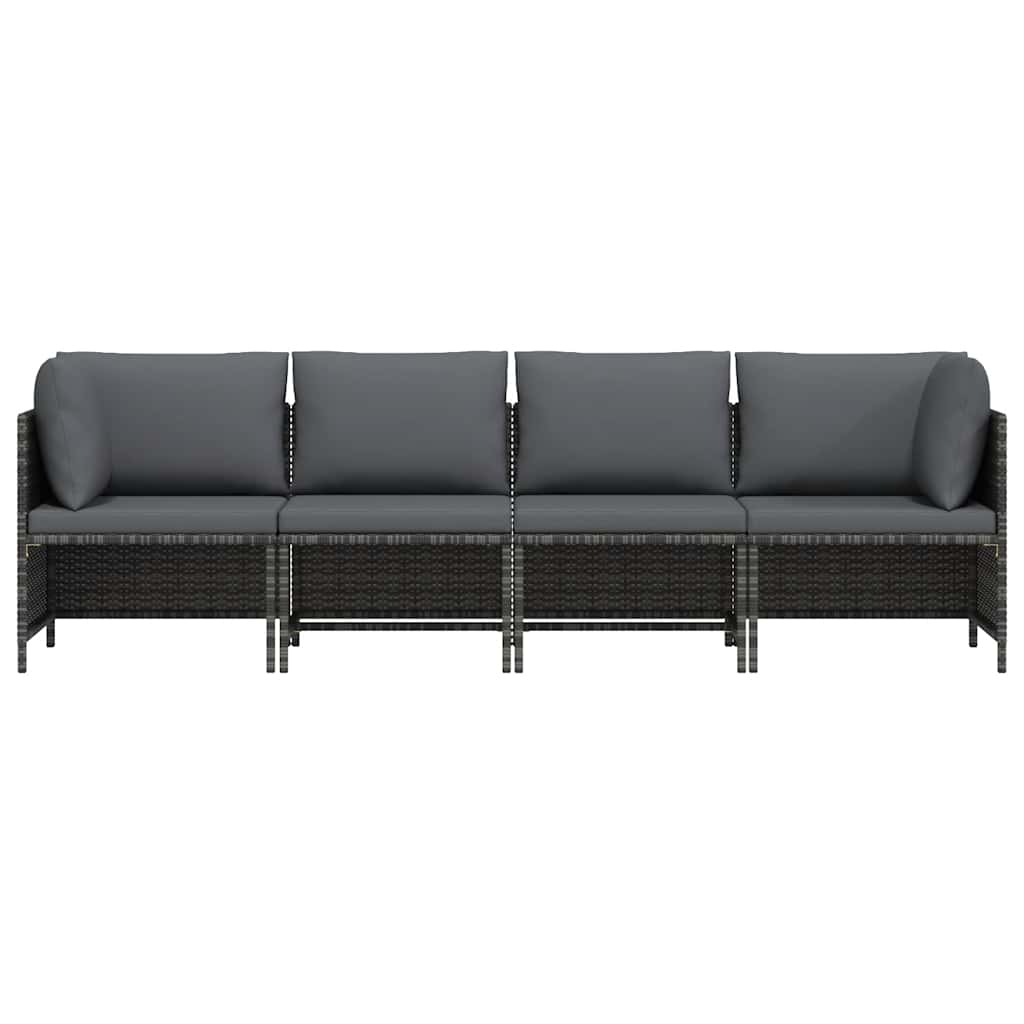 4-Seater Garden Sofa with Cushions Grey Poly Rattan