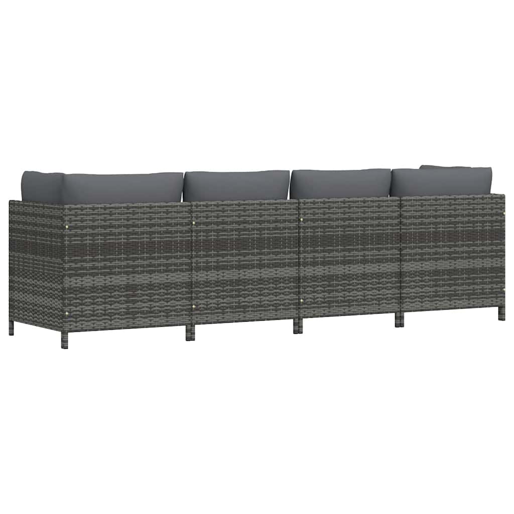 4-Seater Garden Sofa with Cushions Grey Poly Rattan